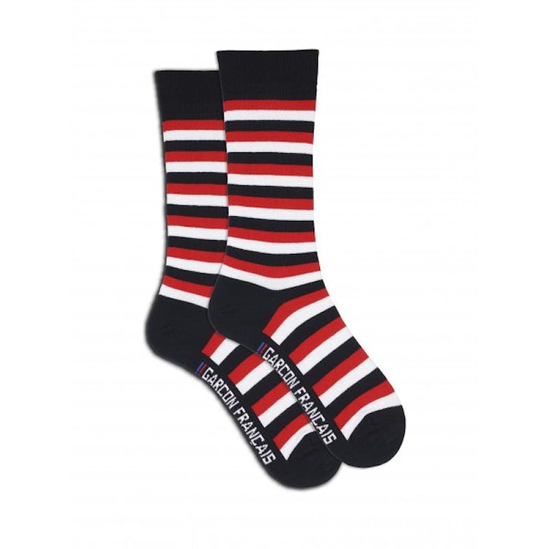 Chaussettes à rayures, unisexe, gris / rouge, taille 43-46