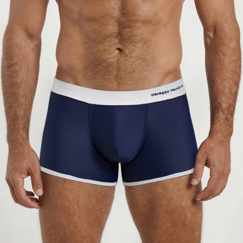 Boxer de bain bleu & blanc - broderie