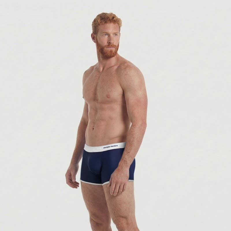 Boxer de bain bleu & blanc - broderie
