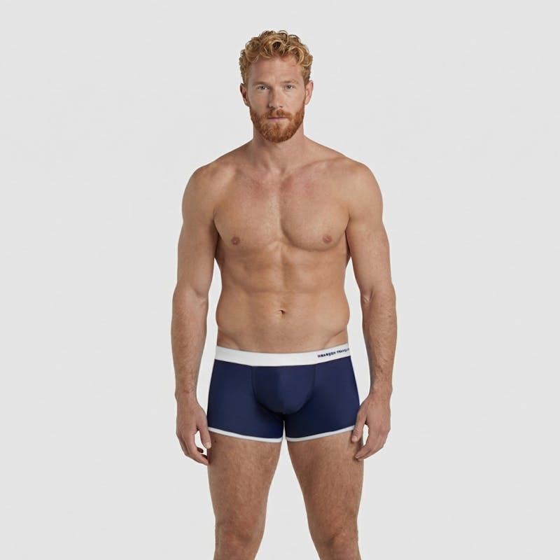 Boxer de bain bleu & blanc - broderie
