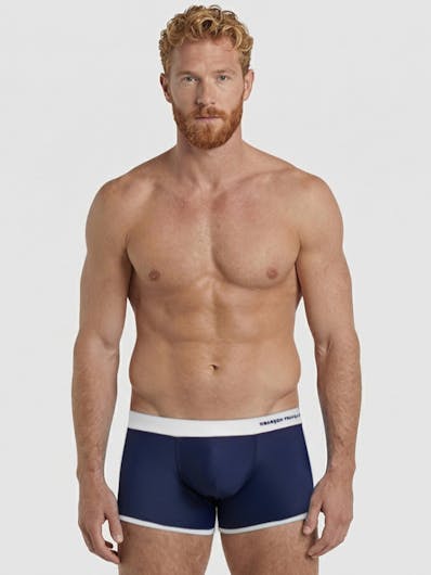 Boxer de bain bleu & blanc - broderie