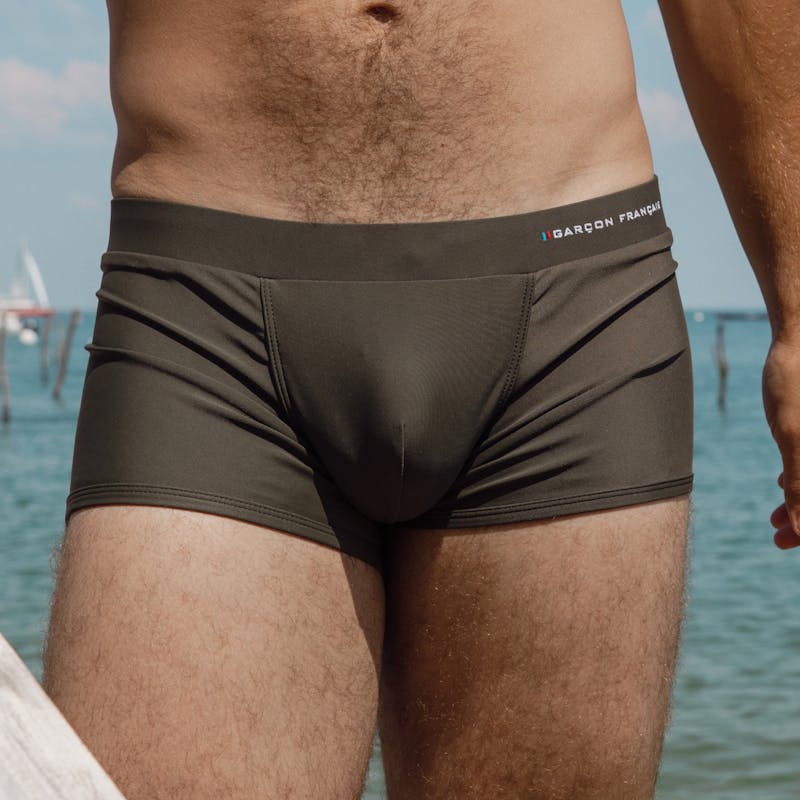 Bóxer de baño caqui - bordado