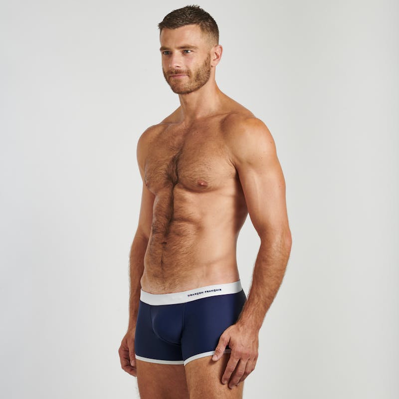 Boxer de bain bleu & blanc - broderie