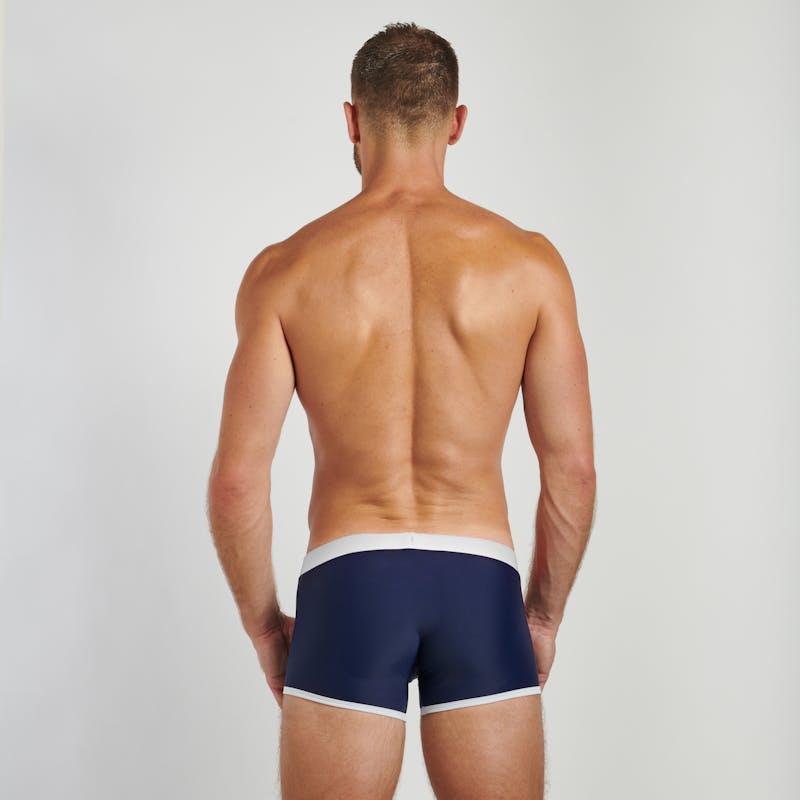Boxer de bain bleu & blanc - broderie