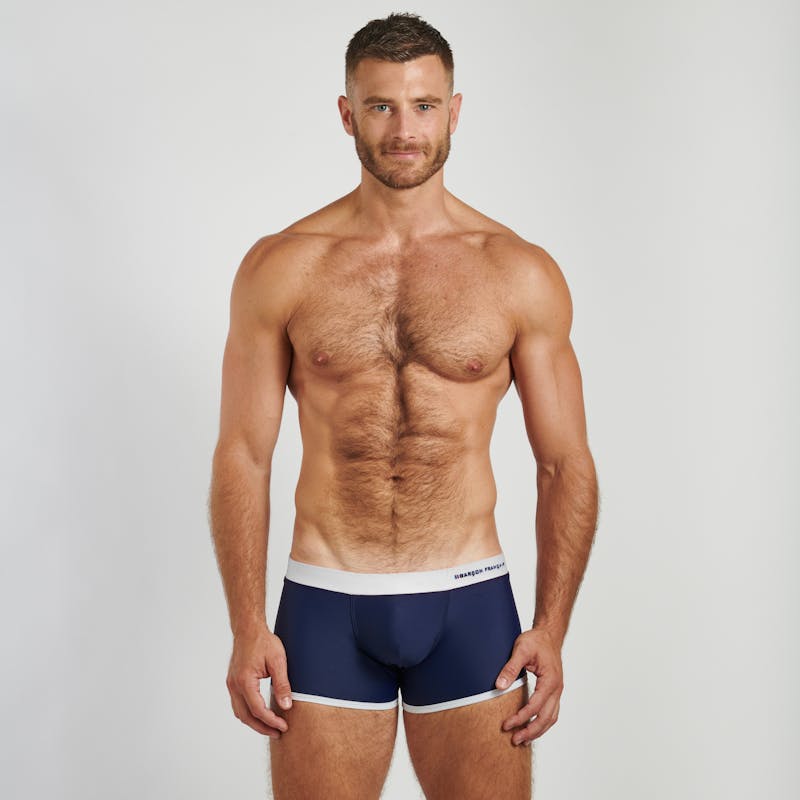 Boxer de bain bleu & blanc - broderie