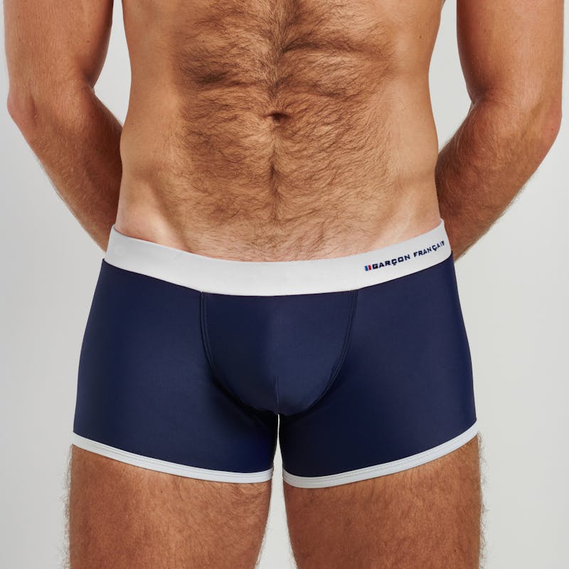 Boxer de bain bleu & blanc - broderie