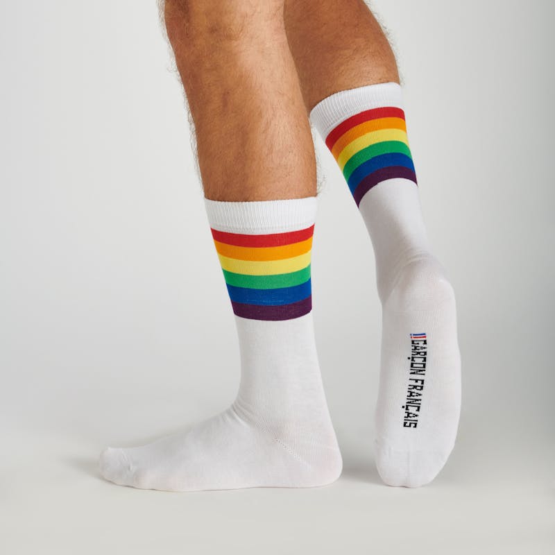 White and rainbow socks made in France - Garçon Français
