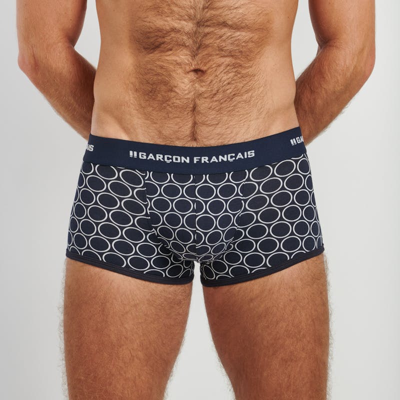 Men's white trunks with cocks, low-waist underpants, tailored fit