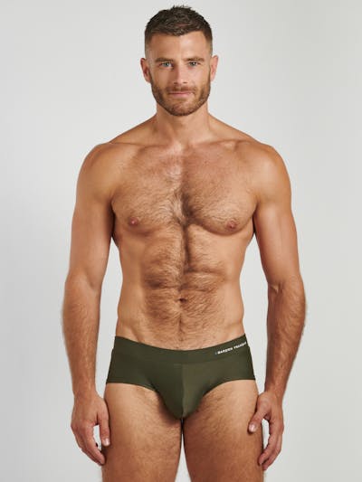 Khaki swim brief - embroidery