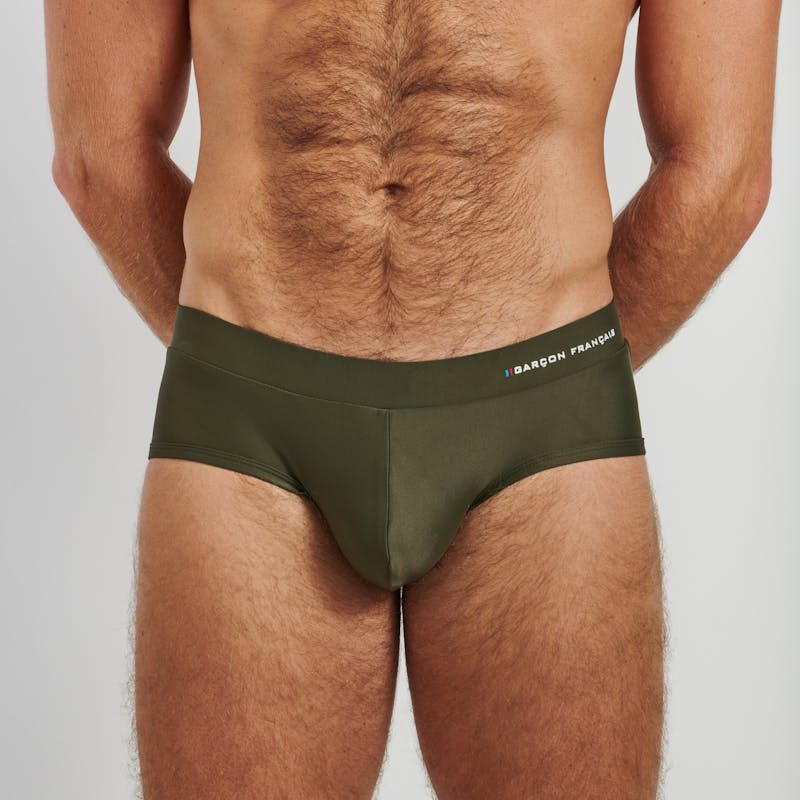 Khaki swim brief - embroidery