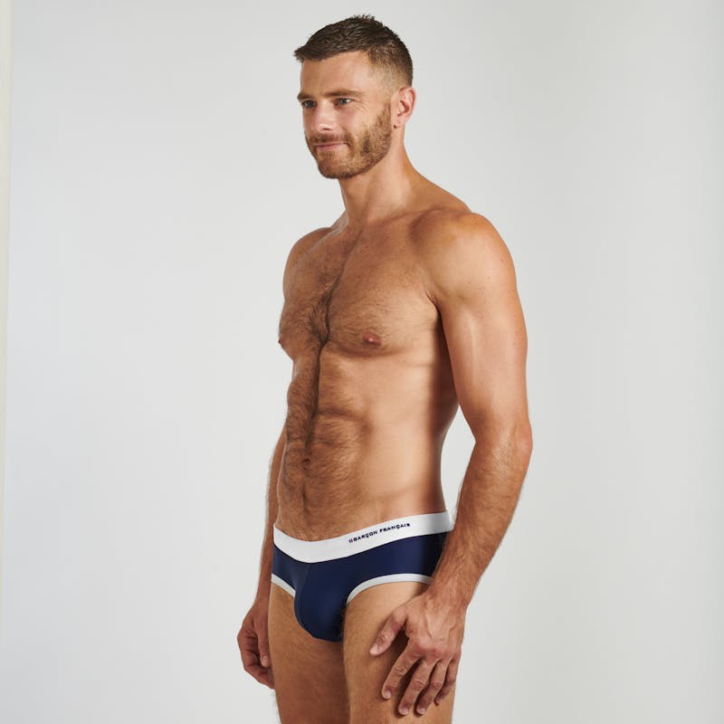 Navy & white swim brief - embroidery