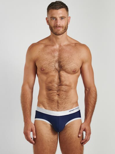 Navy & white swim brief - embroidery