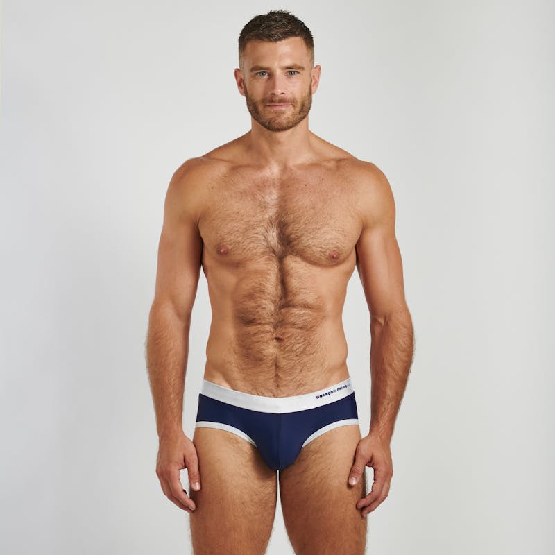 Navy & white swim brief - embroidery
