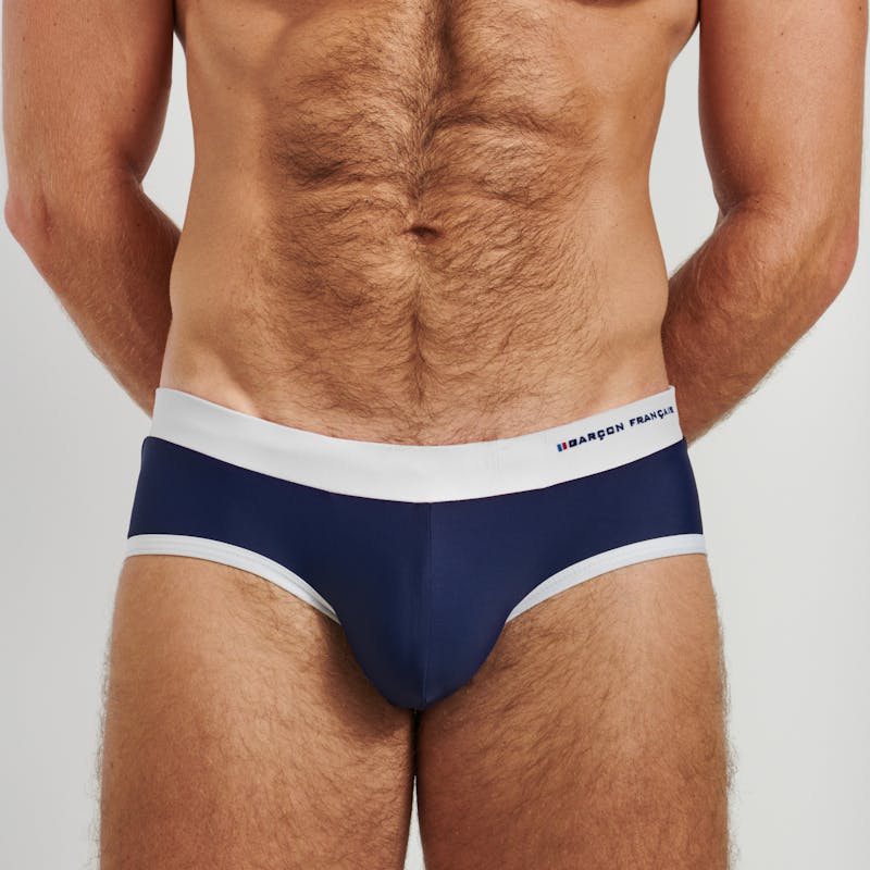 Navy & white swim brief - embroidery