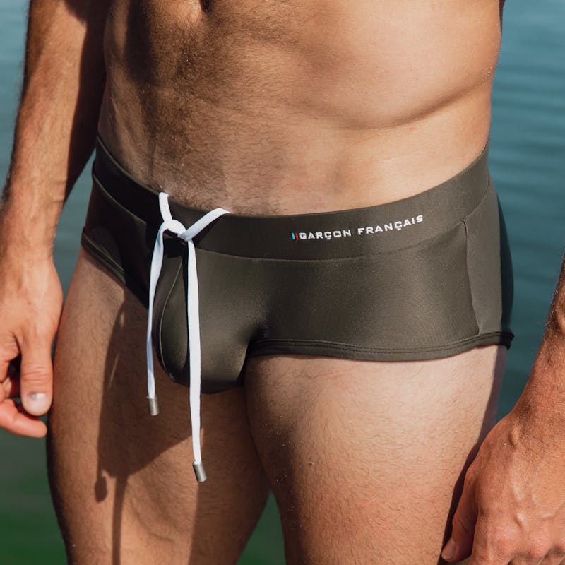 Khaki swim brief - embroidery