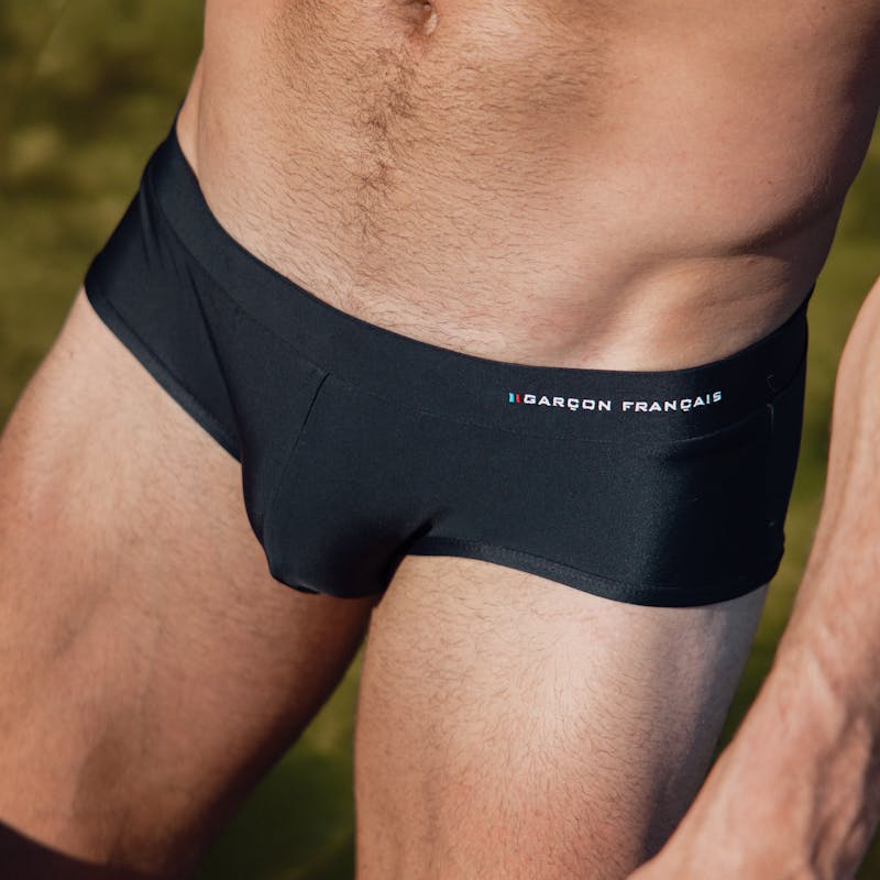 Black swim brief - embroidery