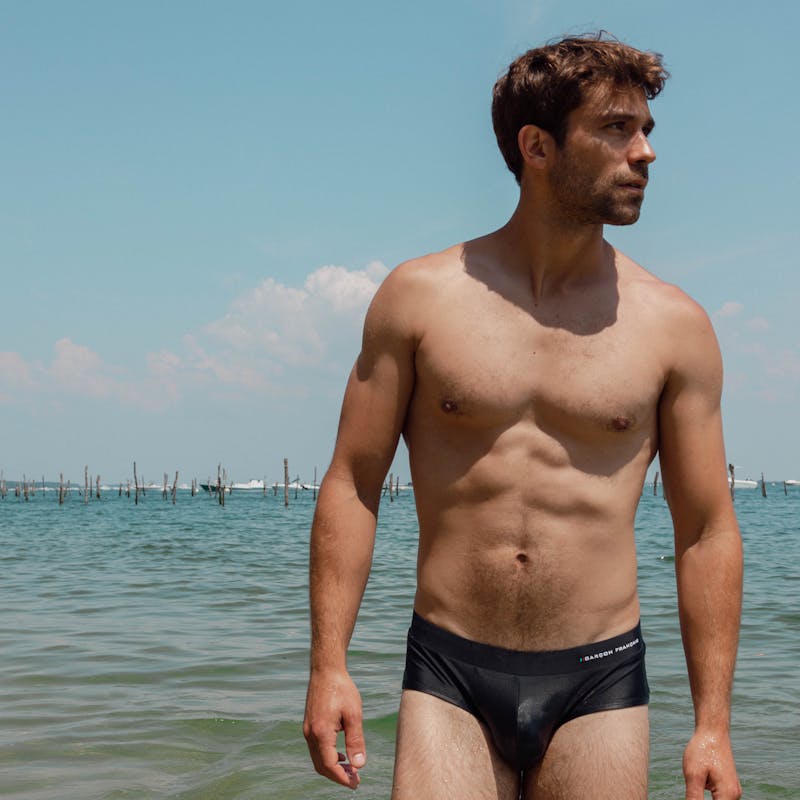 Black swim brief - embroidery